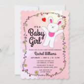 Baby Girl - Pink with Bunny Baby Shower Card 招待状 (正面)