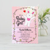 Baby Girl - Pink with Bunny Baby Shower Card 招待状 (スタンド正面)
