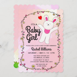 Baby Girl - Pink with Bunny Baby Shower Card 招待状