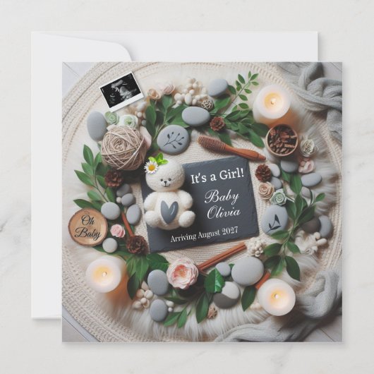  Baby Girl Pregnancy Announcement for Social Media 案内状 (正面)