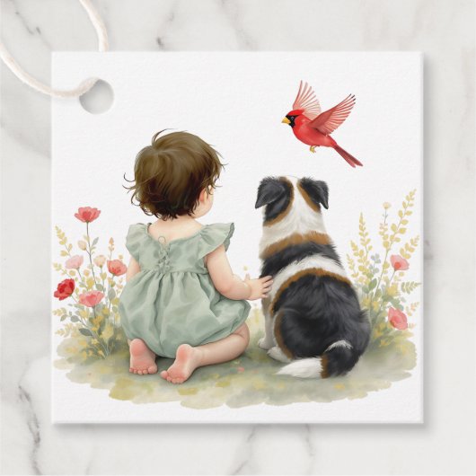 Baby Girl, Puppy Dog, Butterflies and Wildflowers フェイバータグ (正面)