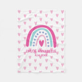 Baby Girl Rainbow and Hearts Personalized フリースブランケット (正面)