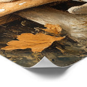 Baby Girl Reading Tan Puppy Mushrooms ポスター (角)