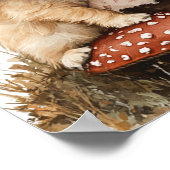 Baby Girl Reading Tan Puppy Red Mushroom  ポスター (角)