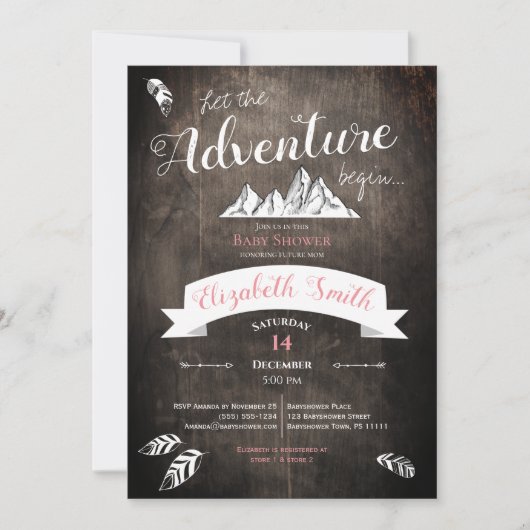 Baby girl Rustic adventure babyshower 招待状 (正面)
