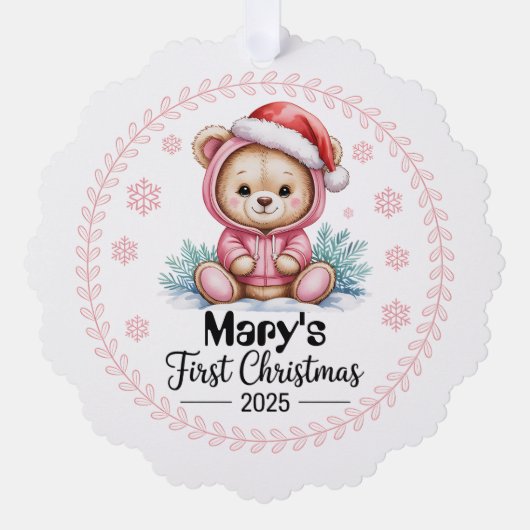Baby Girl’s First Xmas Ornament – Personalised オーナメントカード (正面)