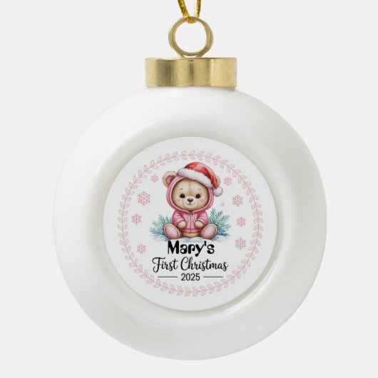Baby Girl’s First xmas Ornament – Personalised セラミックボールオーナメント (正面)