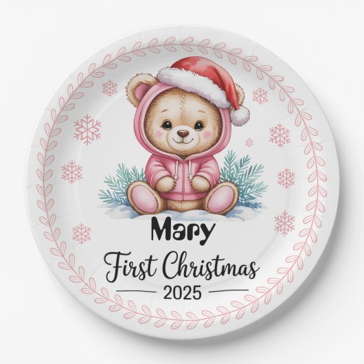 Baby Girl’s First Xmas Paper Plates – Editable ペーパープレート (正面)