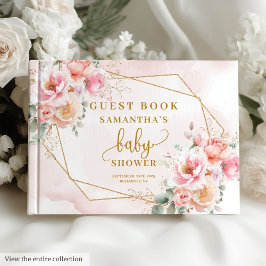 Baby girl shower blush pink floral gold guest book ゲストブック