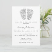 Baby Girl Shower Feet Glitter White Gray Photo Inv 招待状 (スタンド正面)