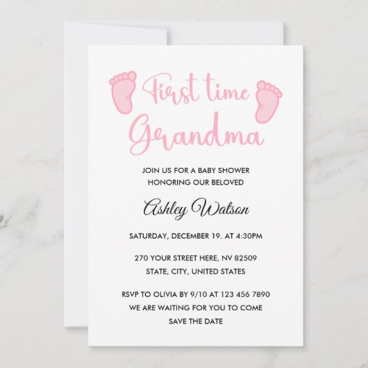 Baby Girl Shower First Time Grandma 招待状 (正面)