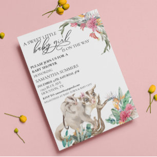 Baby Girl Shower Sugar Glider Australia Wild One 招待状