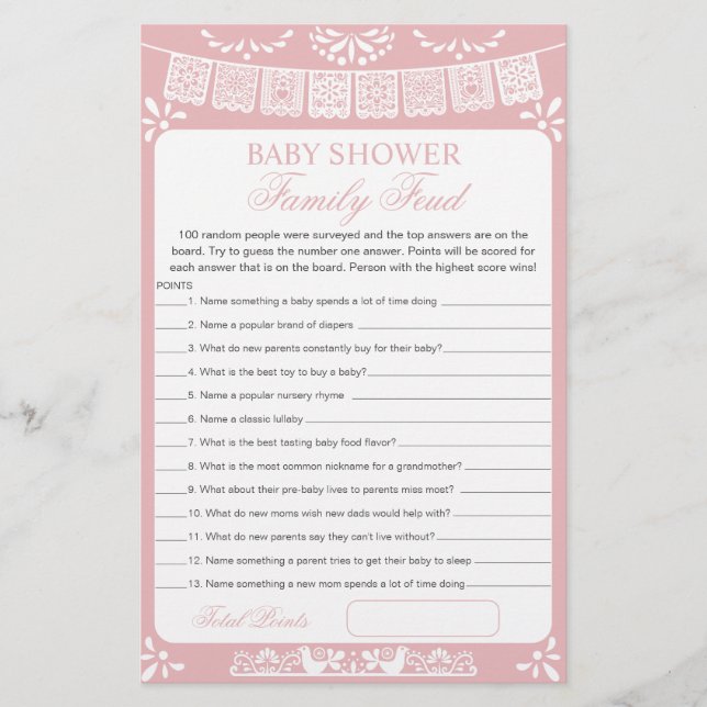Baby Girl Shower Survey Says Game Card (正面)