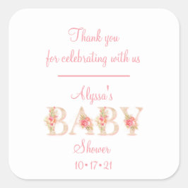 Baby Girl Shower Thank You スクエアシール