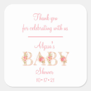 Baby Girl Shower Thank You スクエアシール