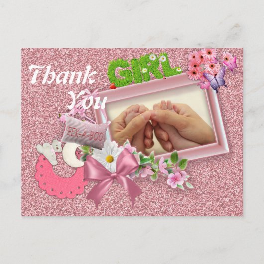 Baby Girl Shower Thank You ポストカード (正面)