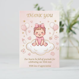 Baby girl shower thank you card サンキューカード