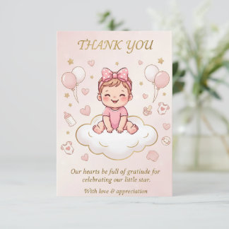 Baby girl shower thank you card サンキューカード