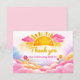 Baby Girl Shower Thank You Card Watercolor サンキューカード