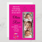 Baby Girl Star Birth Announcement Invitation 招待状 (正面/裏面)