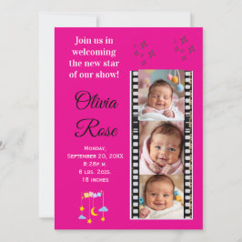 Baby Girl Star Birth Announcement Invitation 招待状