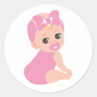 Baby Girl Sticker with Bow & Data Lock ラウンドシール