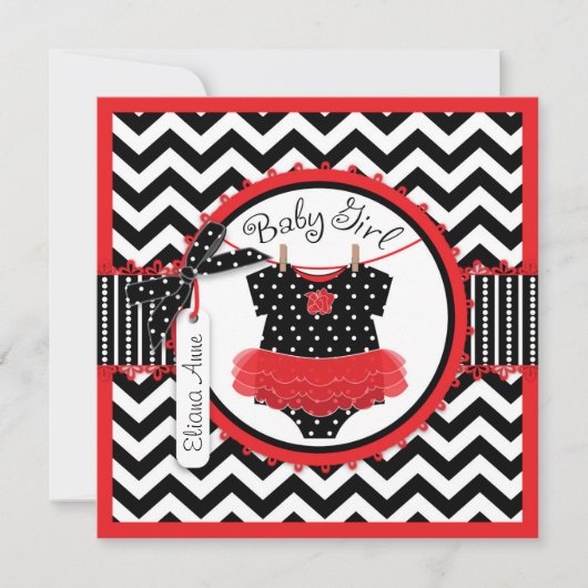 Baby Girl Tutu Chevron Print Baby Shower 招待状 (正面)