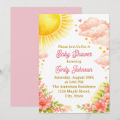 Baby Girl Watercolor Sunshine Shower 招待状 (正面/裏面)