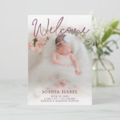 Baby Girl Welcome Photo Birth Announcement 招待状 (スタンド正面)