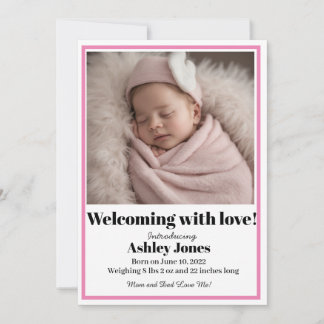 Baby Girl Welcome with Love Card 招待状
