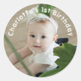 Baby Girls最初の誕生日名と写真 ラウンドシール