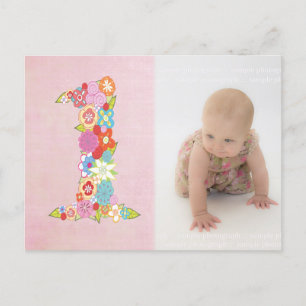 Baby Girl's 1st Birthday Thank You Photoポストカード ポストカード