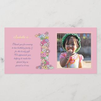 Baby Girls 1st Birthday Thank You Photo Card サンキューカード