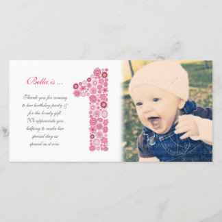 Baby Girls 1st Birthday Thank You Photo Card サンキューカード