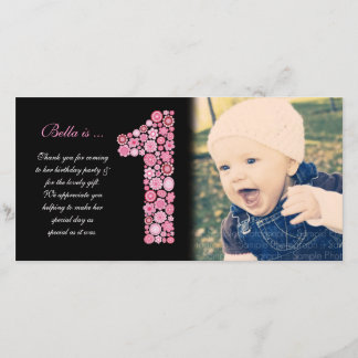 Baby Girls 1st Birthday Thank You Photo Card サンキューカード