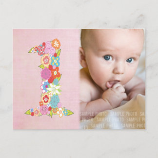 Baby Girl's 1st Birthday Thank You Photo Card ポストカード