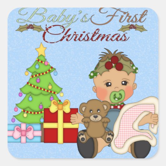 Baby Girl's 1st Christmas Squareステッカー スクエアシール (正面)