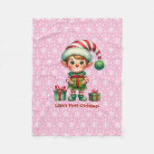 Baby Girl's First Christmas Personalize Name Pink フリースブランケット (正面)