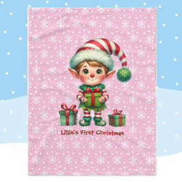 Baby Girl's First Christmas Personalize Name Pink フリースブランケット