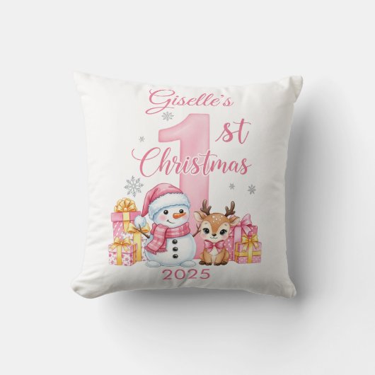Baby Girl's First Christmas Pillow クッション (正面)