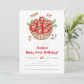 Baby Girls Strawberry Berry First Birthday  招待状 (スタンド正面)