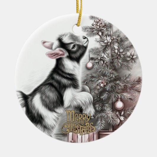 Baby Goat Christmas 10 and YOUR PHOTO セラミックオーナメント (正面)