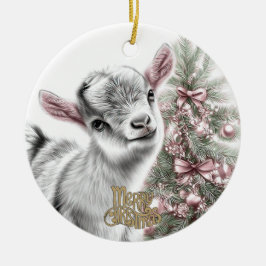 Baby Goat Christmas 14 and YOUR PHOTO セラミックオーナメント