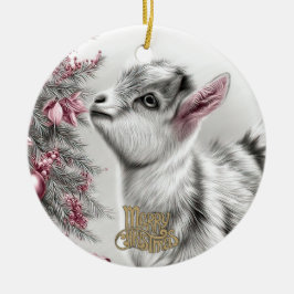 Baby Goat Christmas 15とあなたの写真 セラミックオーナメント