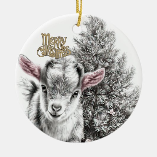 Baby Goat Christmas 18 and YOUR PHOTO セラミックオーナメント (正面)
