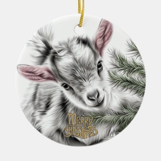Baby Goat Christmas 3 とあなたの写真 セラミックオーナメント (正面)