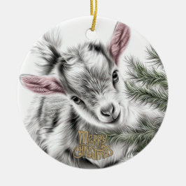Baby Goat Christmas 3 and YOUR PHOTO セラミックオーナメント