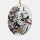 Baby Goat Christmas 4 とあなたの写真 セラミックオーナメント (右)