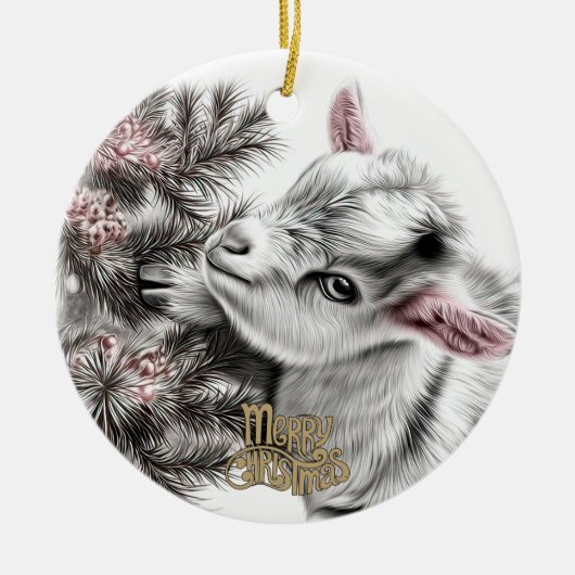 Baby Goat Christmas 4 とあなたの写真 セラミックオーナメント (正面)