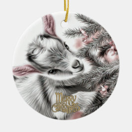 Baby Goat Christmas 5とあなたの写真 セラミックオーナメント